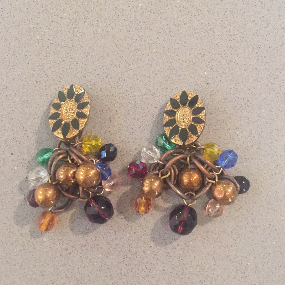 Clip-on chandelier earrings with vintage beads